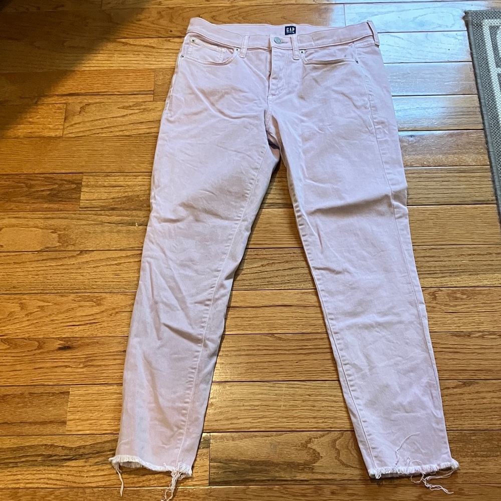 GAP True Skinny high waist light pink mauve jeans with raw hem
